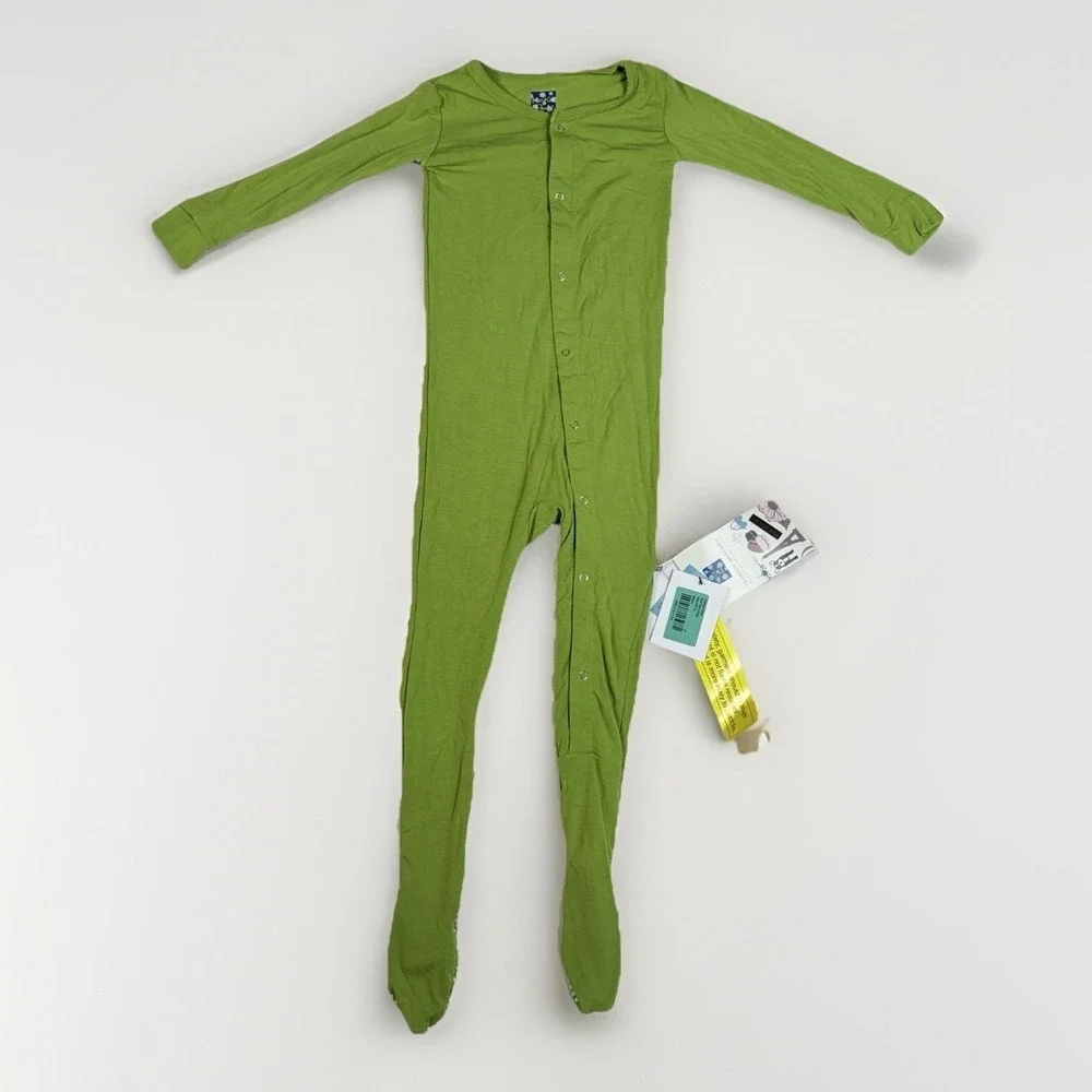 Kickee Pants Basic Footie Solid Green Meadow Bamboo Footie With Snaps 3T